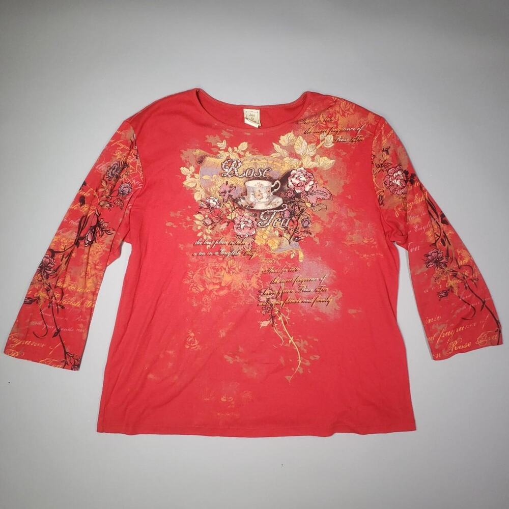 Y2K Jess and Jane Rose Tea Studded Top Womens XL